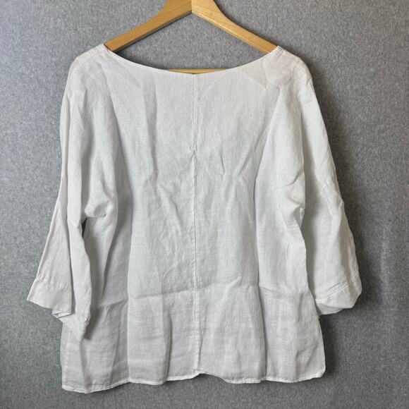 Laura Bianchi White Linen Top Women’s Medium Made in Italy Lagenlook Artsy Boho - Picture 5 of 9